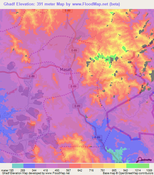 Ghadf,United Arab Emirates Elevation Map