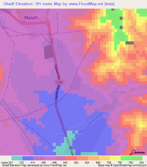 Ghadf,United Arab Emirates Elevation Map