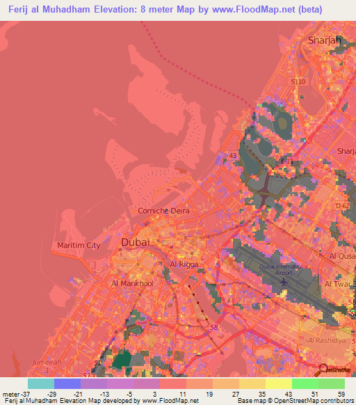 Ferij al Muhadham,United Arab Emirates Elevation Map