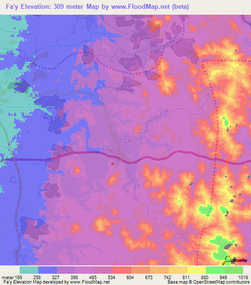Fa'y,United Arab Emirates Elevation Map