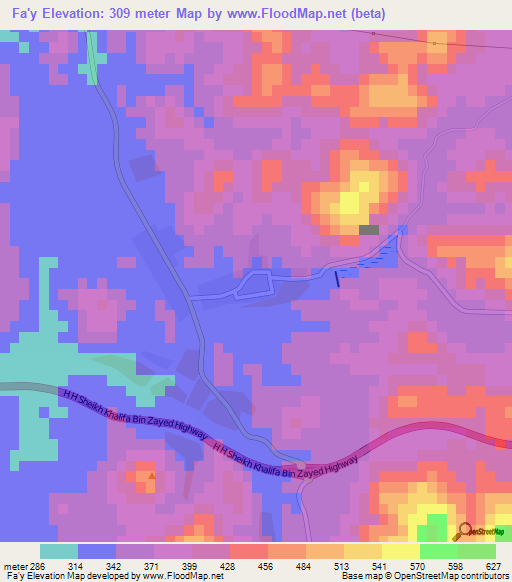 Fa'y,United Arab Emirates Elevation Map