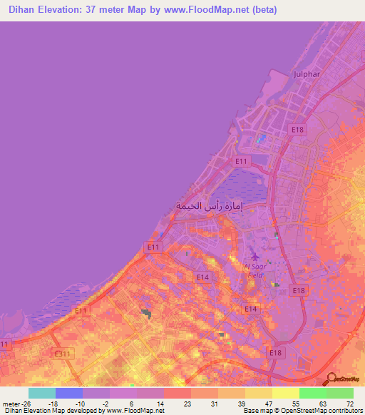 Dihan,United Arab Emirates Elevation Map