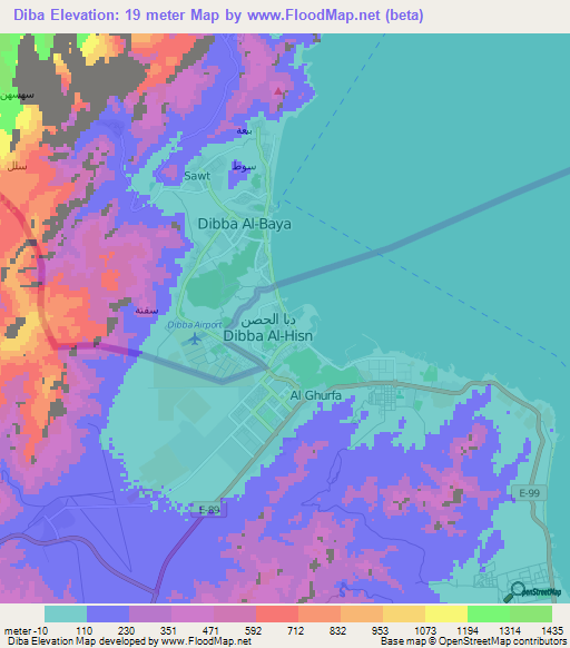 Diba,United Arab Emirates Elevation Map