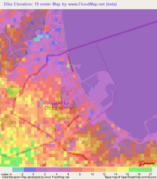 Diba,United Arab Emirates Elevation Map