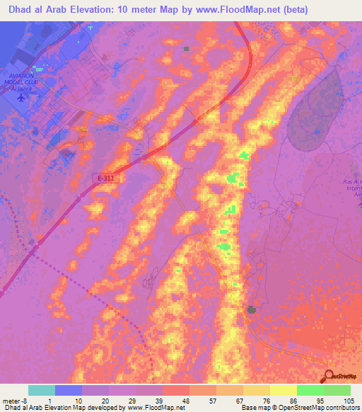 Dhad al Arab,United Arab Emirates Elevation Map