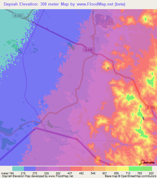 Daynah,United Arab Emirates Elevation Map