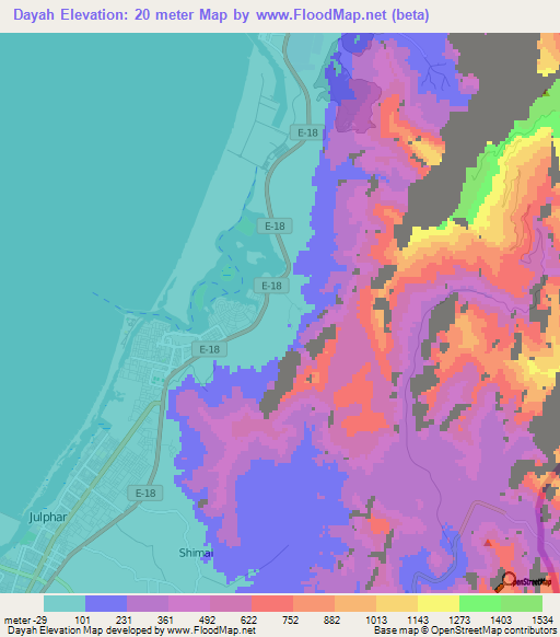 Dayah,United Arab Emirates Elevation Map
