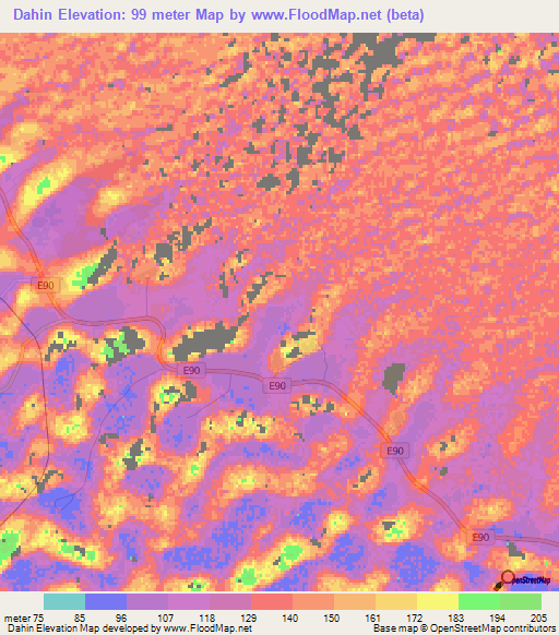 Dahin,United Arab Emirates Elevation Map