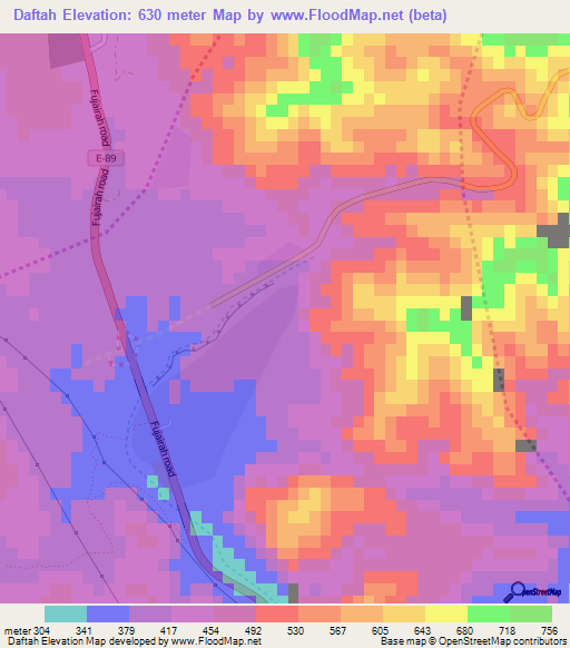 Daftah,United Arab Emirates Elevation Map