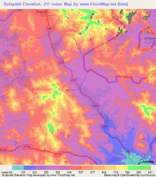 Bulaydah,United Arab Emirates Elevation Map