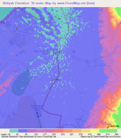Bidiyah,United Arab Emirates Elevation Map