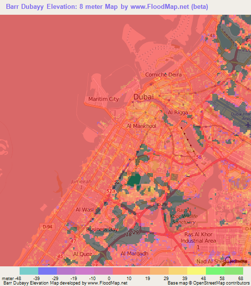 Barr Dubayy,United Arab Emirates Elevation Map