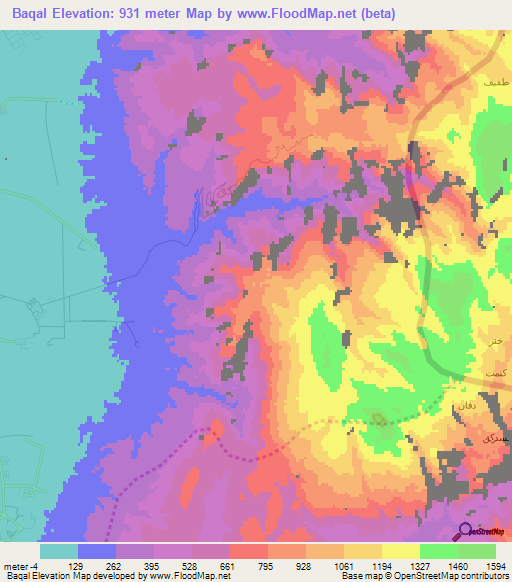 Baqal,United Arab Emirates Elevation Map