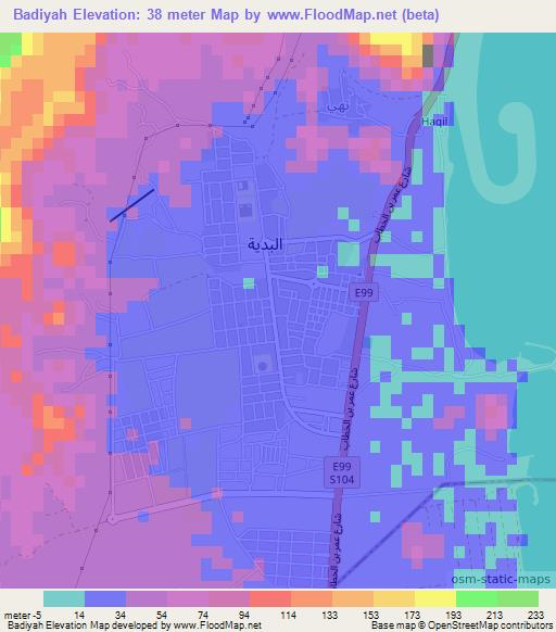 Badiyah,United Arab Emirates Elevation Map
