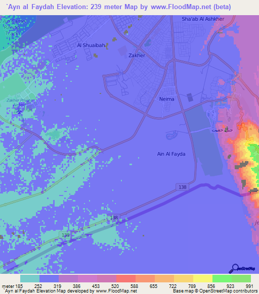 `Ayn al Faydah,United Arab Emirates Elevation Map
