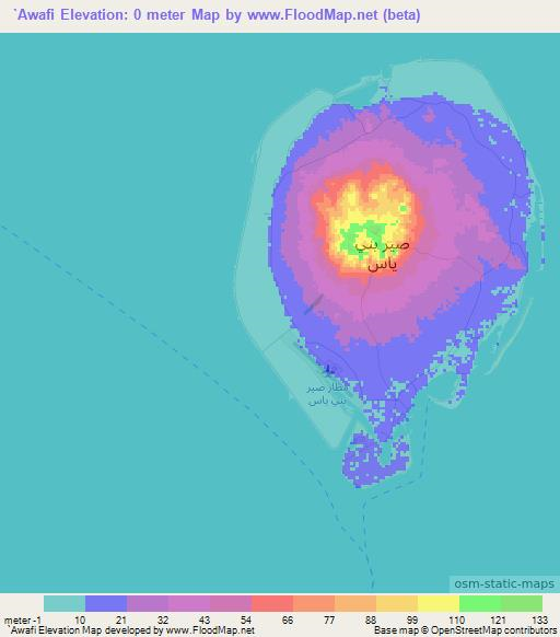 `Awafi,United Arab Emirates Elevation Map