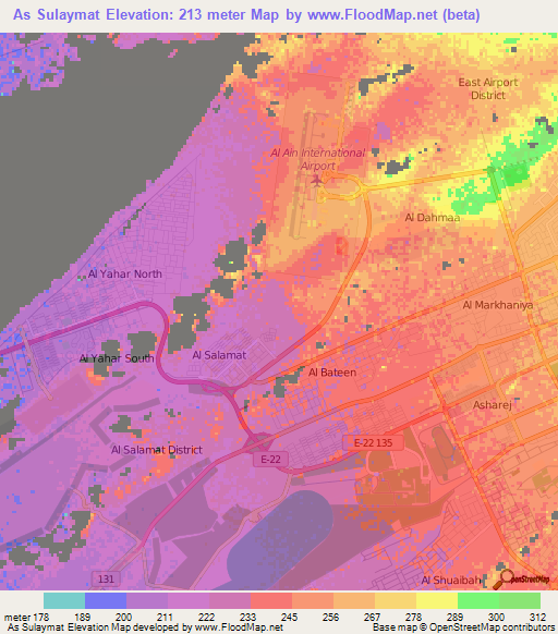 As Sulaymat,United Arab Emirates Elevation Map