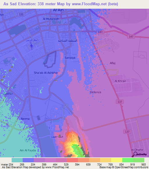As Sad,United Arab Emirates Elevation Map