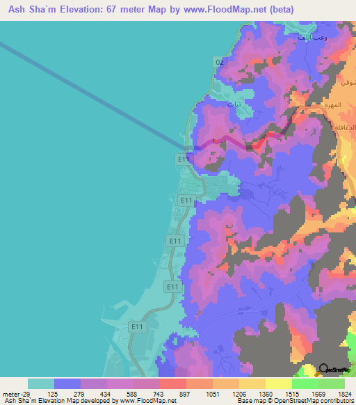 Ash Sha`m,United Arab Emirates Elevation Map