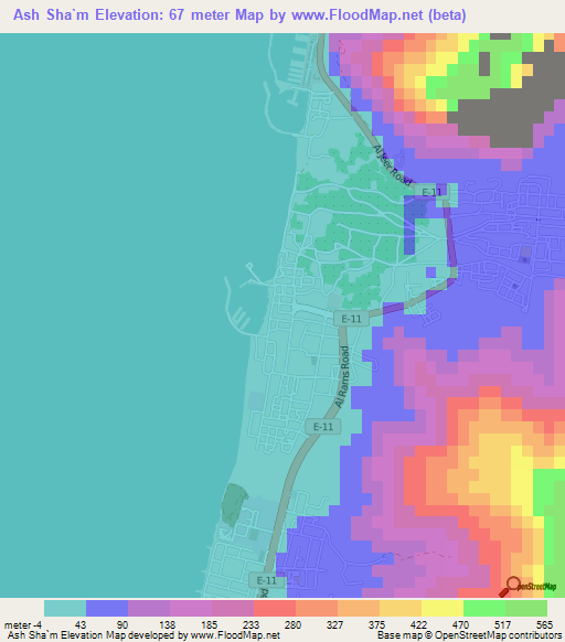 Ash Sha`m,United Arab Emirates Elevation Map