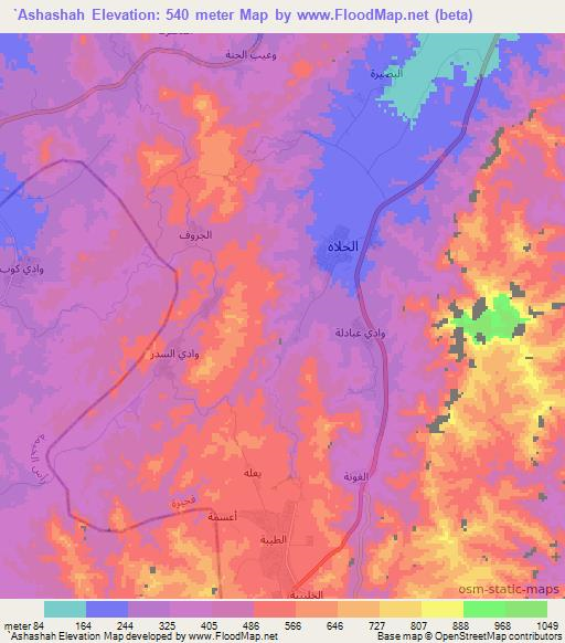 `Ashashah,United Arab Emirates Elevation Map