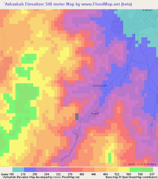 `Ashashah,United Arab Emirates Elevation Map