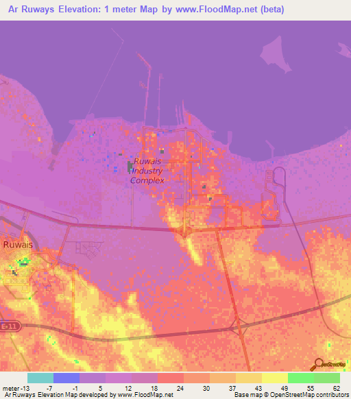 Ar Ruways,United Arab Emirates Elevation Map