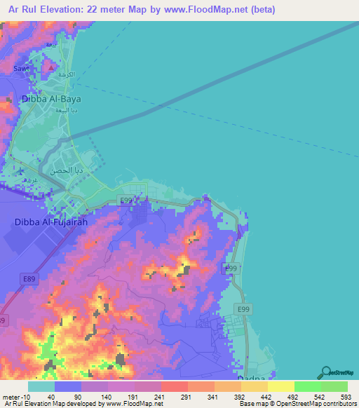 Ar Rul,United Arab Emirates Elevation Map