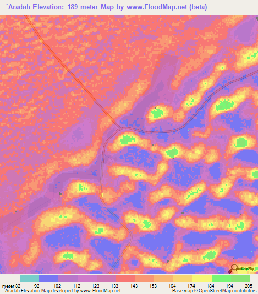 `Aradah,United Arab Emirates Elevation Map