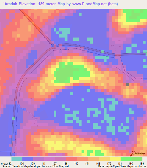 `Aradah,United Arab Emirates Elevation Map