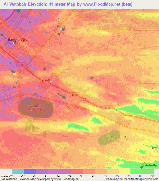 Al Wathbah,United Arab Emirates Elevation Map