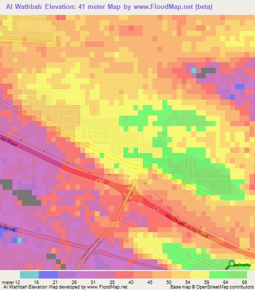 Al Wathbah,United Arab Emirates Elevation Map