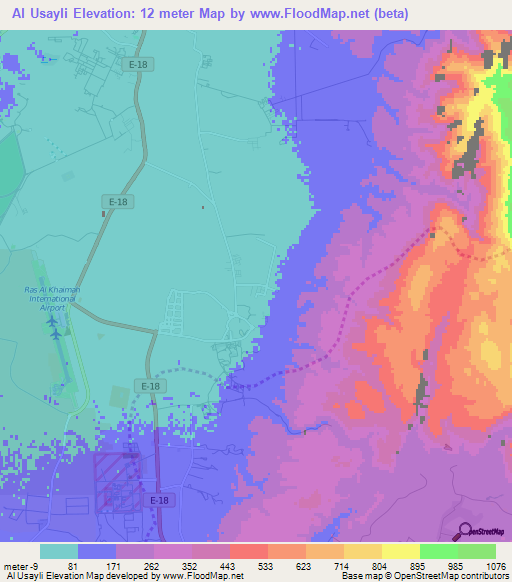 Al Usayli,United Arab Emirates Elevation Map