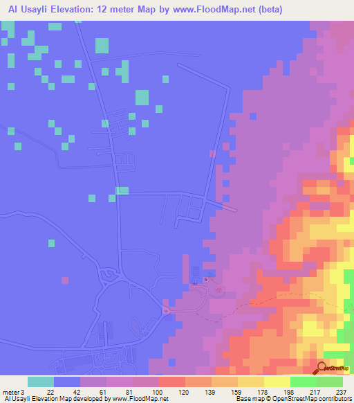 Al Usayli,United Arab Emirates Elevation Map