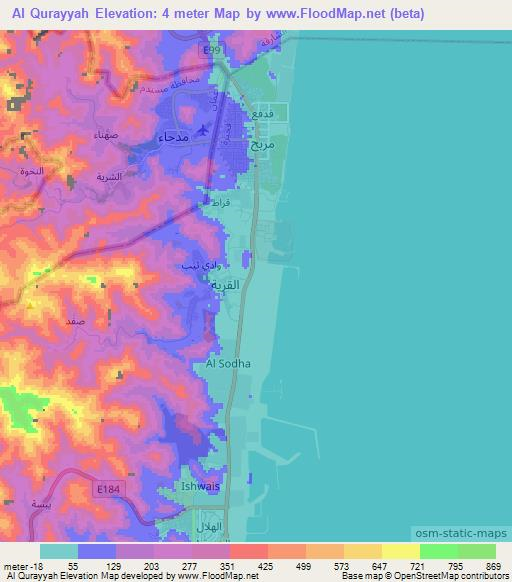 Al Qurayyah,United Arab Emirates Elevation Map