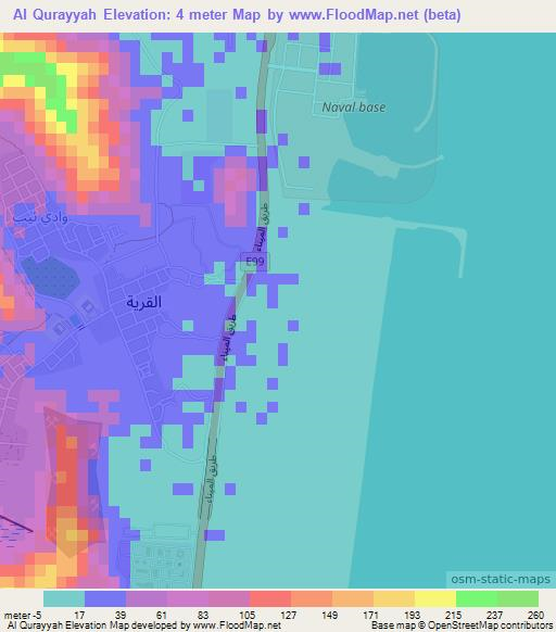 Al Qurayyah,United Arab Emirates Elevation Map