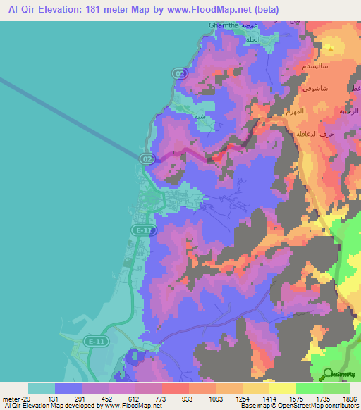 Al Qir,United Arab Emirates Elevation Map