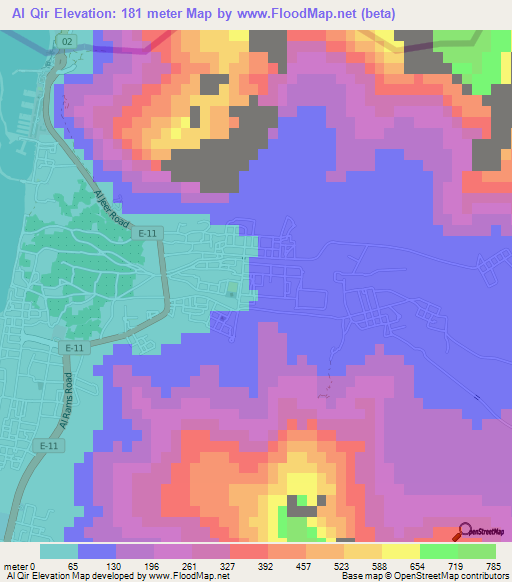 Al Qir,United Arab Emirates Elevation Map