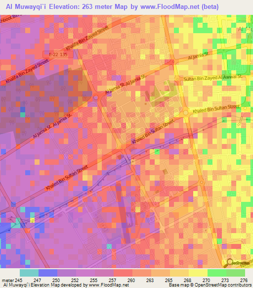 Al Muwayqi`i,United Arab Emirates Elevation Map