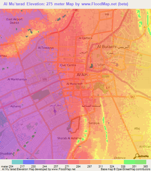 Al Mu`tarad,United Arab Emirates Elevation Map