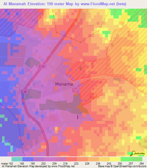 Al Manamah,United Arab Emirates Elevation Map