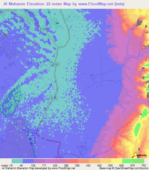 Al Mahamm,United Arab Emirates Elevation Map