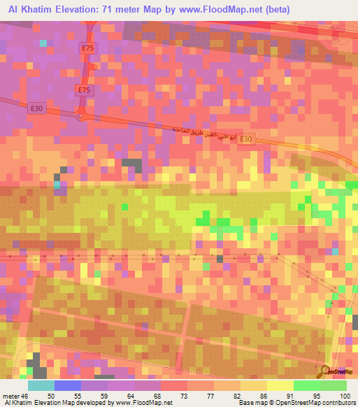 Al Khatim,United Arab Emirates Elevation Map