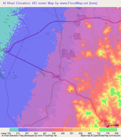 Al Khari,United Arab Emirates Elevation Map
