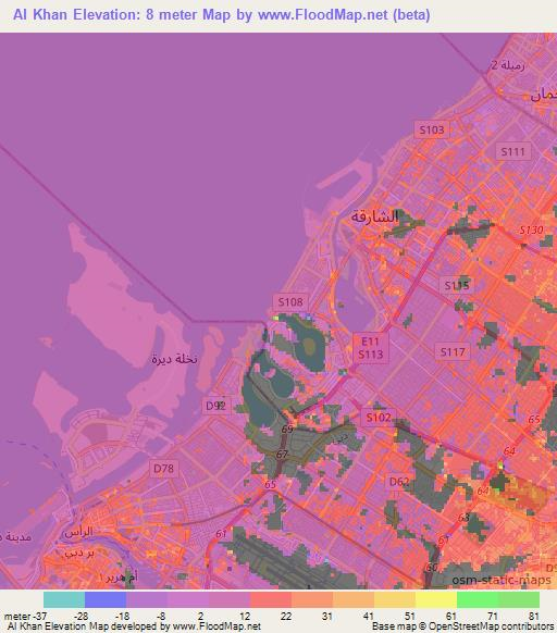 Al Khan,United Arab Emirates Elevation Map