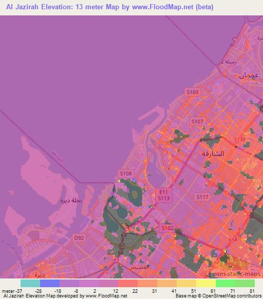Al Jazirah,United Arab Emirates Elevation Map