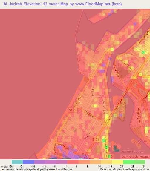 Al Jazirah,United Arab Emirates Elevation Map