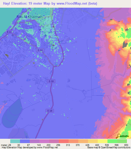 Hayl,United Arab Emirates Elevation Map