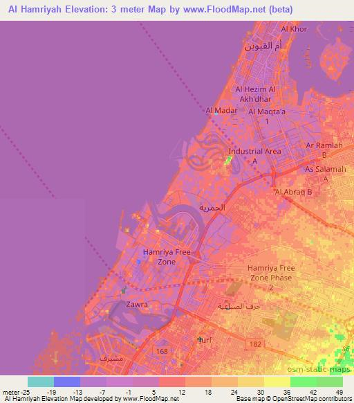 Al Hamriyah,United Arab Emirates Elevation Map