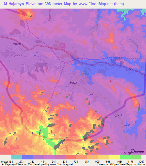 Al Hajarayn,United Arab Emirates Elevation Map